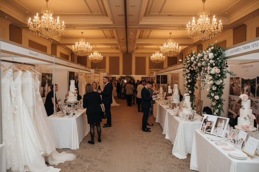 Wedding fayre hosted inside a function room with people browsing the stands